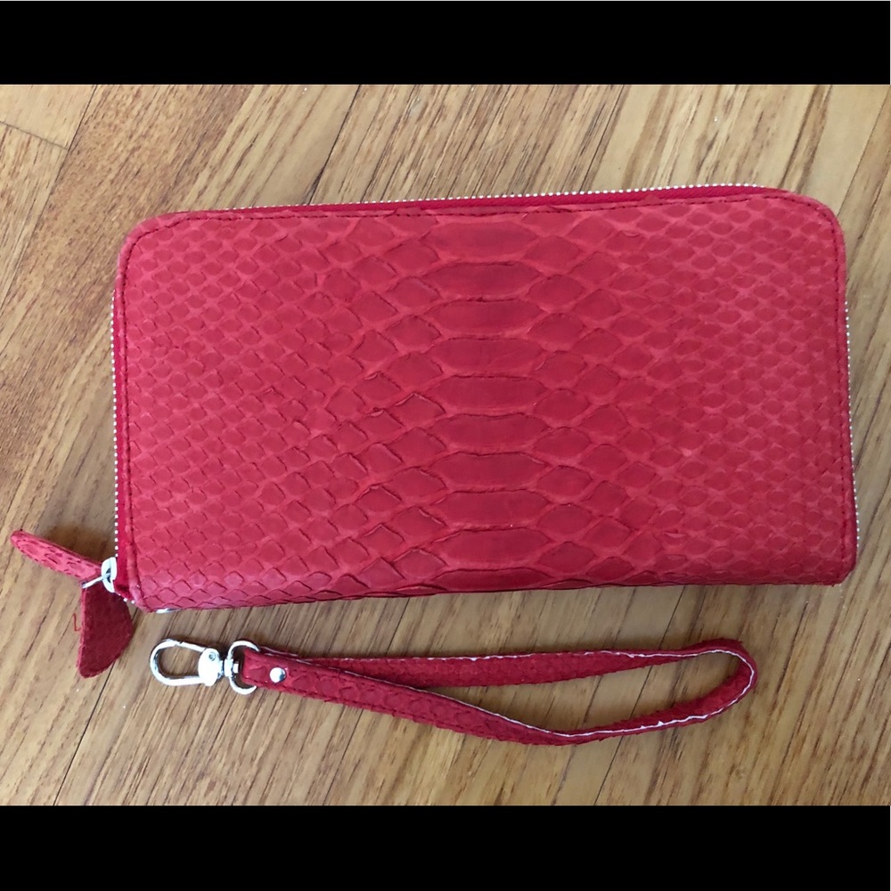 Python Double Zip Clutch Wristlet (Ruby)